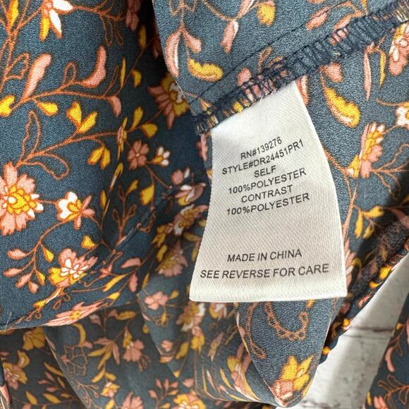 DR2 Wms Med Navy Blue Floral LS Button Up Blouse Dk. Cottagecore Career - Picture 6 of 9